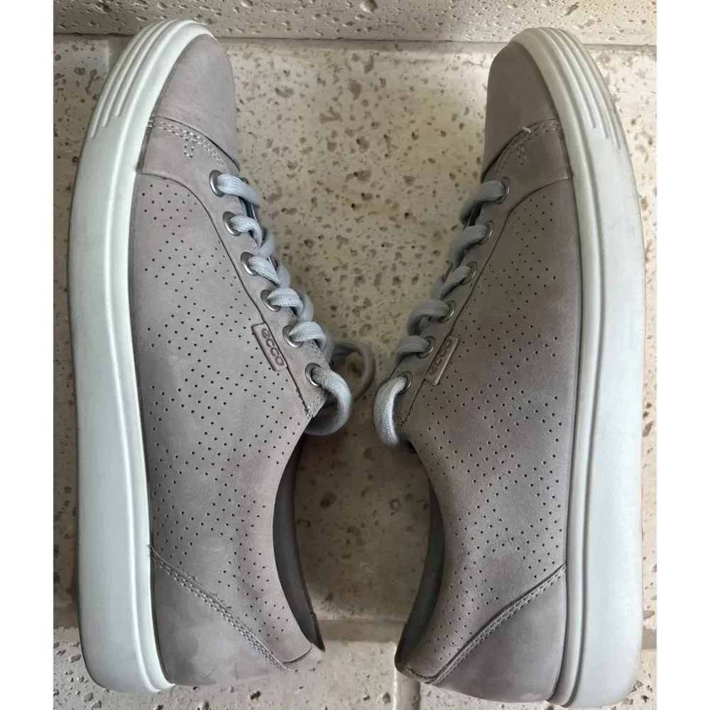ECCO Women's Soft 7 Perforated Tie Sneaker Warm Grey Nubuck Size 9